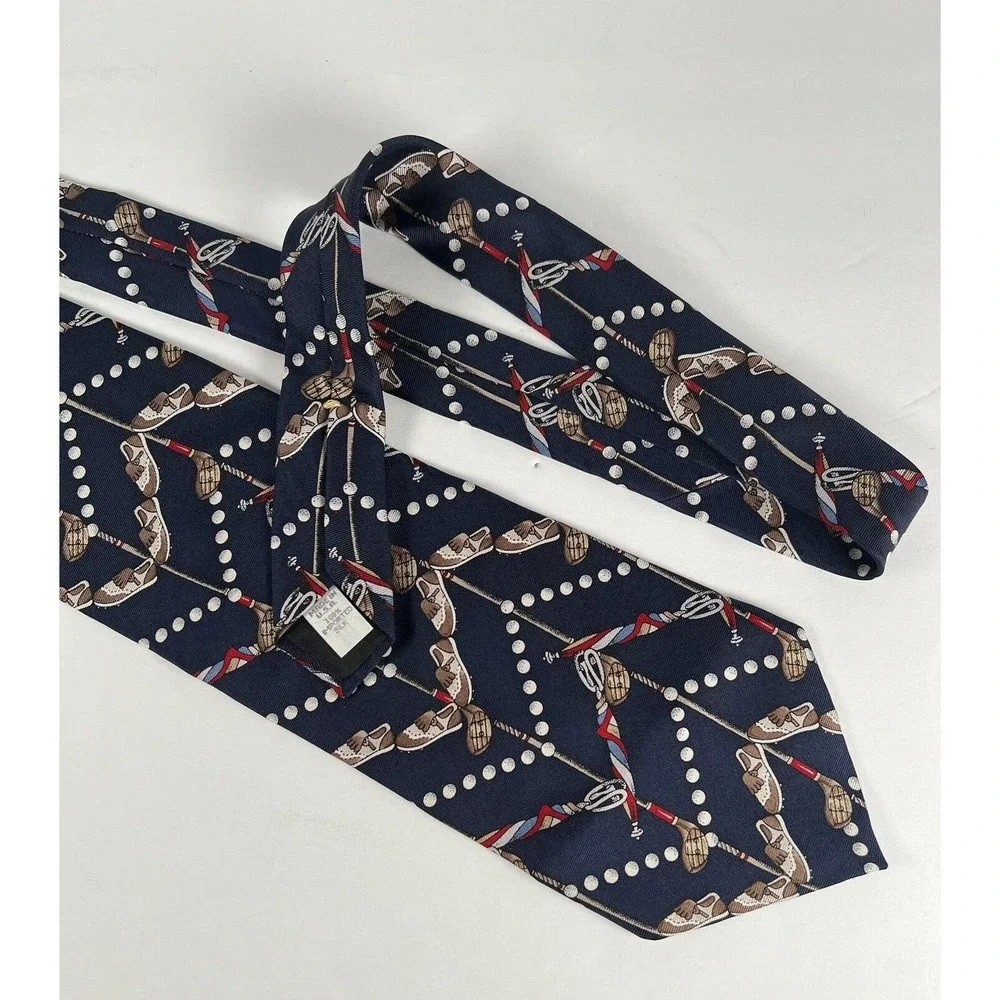 Spence & Lowe Navy Blue White Polka Dots Golf Blue Shoes Silk Neck Tie 57 x 4 - Picture 3 of 5